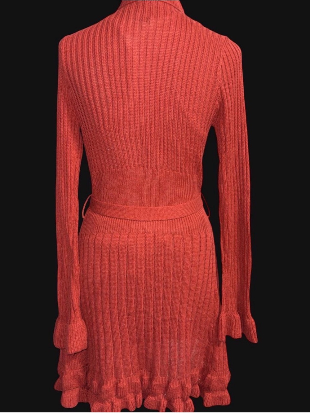 2B Bebe Rust Ruffle-Trim Open Tie-Front Cardigan - Picture 4 of 5